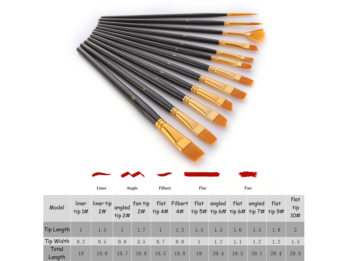 Conjunto de 12 Pincéis de Nylon com 2 Paletas | S/MARCA