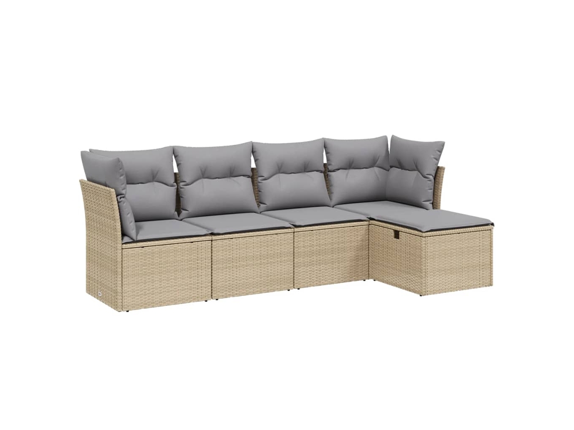 Conjunto 5 de sofás jardín con cojines beige mezcla VIDAXL ratán PE