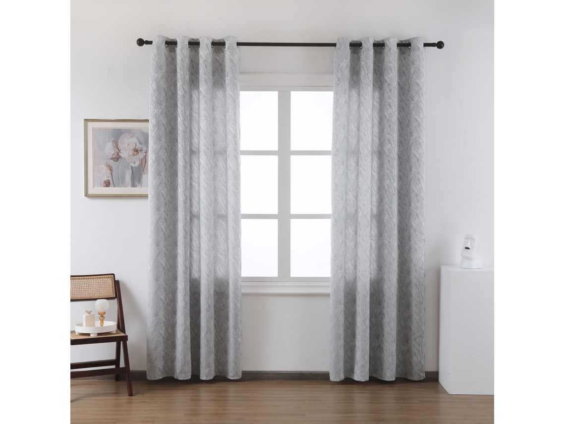 Cortina de tela gruesa con estampado tridimensional de margaritas silvestres gris claro 140 x 260 cm - Individual