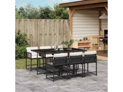 Juego de comedor de jardín de 7 piezas con cojines, mimbre sintético negro, DKD Home Decor