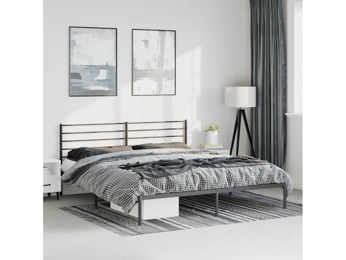 Estructura Cama Sin Colchón Con Cabecero Metal Negro 193x203 Cm