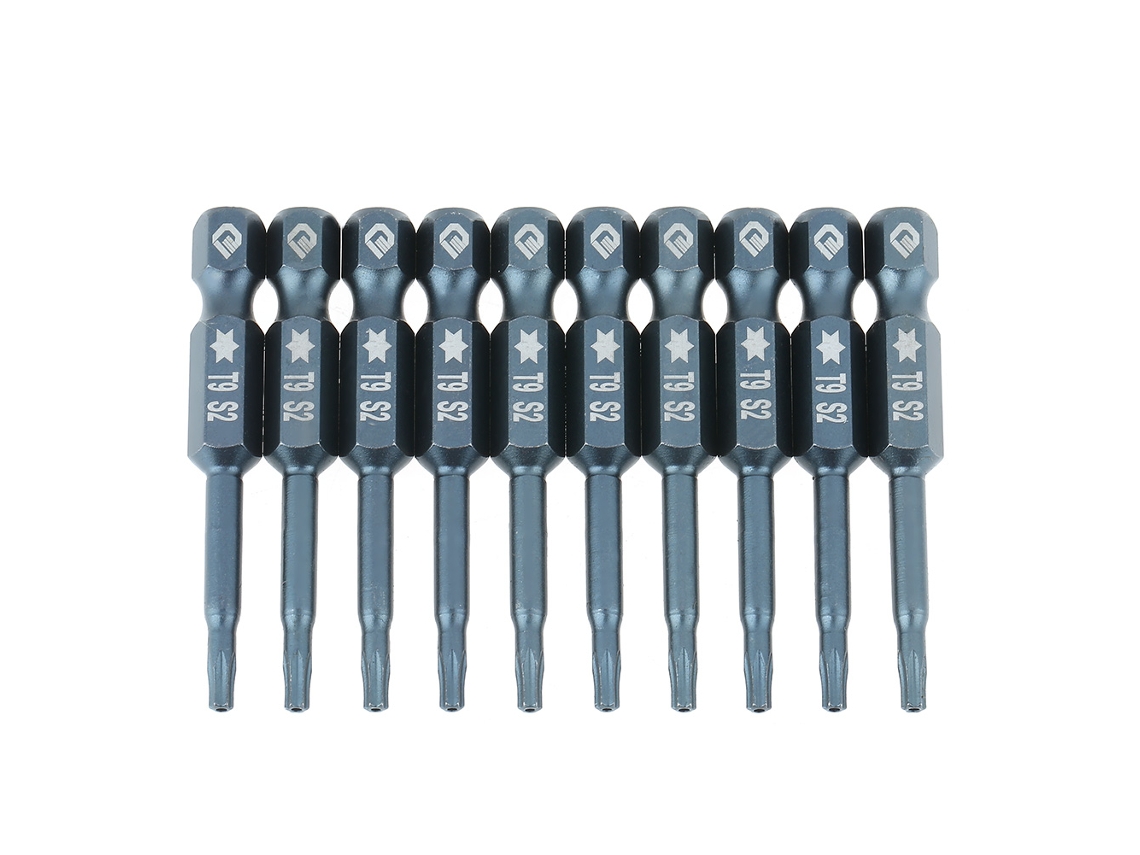 Kit De 10 Puntas De Destornillador Magnéticas En Forma De Estrella T9 De 50 Mm (1/4") Hexagonales S2