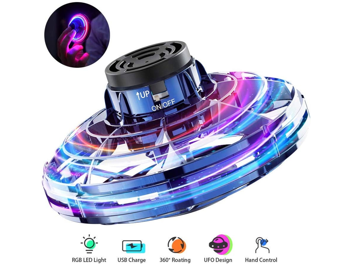 Juegos de luces para niños, drones OVNI portátiles, minipelota voladora con luces, bumerán giratorio flotante, regalos de Navidad y cumpleaños para niños.