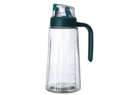 Dispensador de aceite de oliva de vidrio, botella, tarro de aceite de oliva con asa, tapa automática a prueba de fugas, recipiente para condimentos con boquilla dispensadora.
