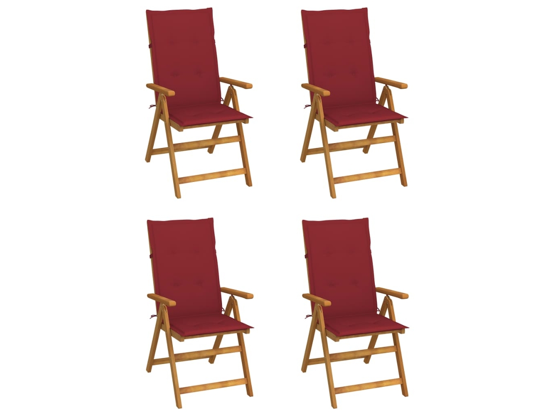 Juego de 4 Tumbonas Sillas de jardín reclinables Muebles para patio madera maciza acacia cojines