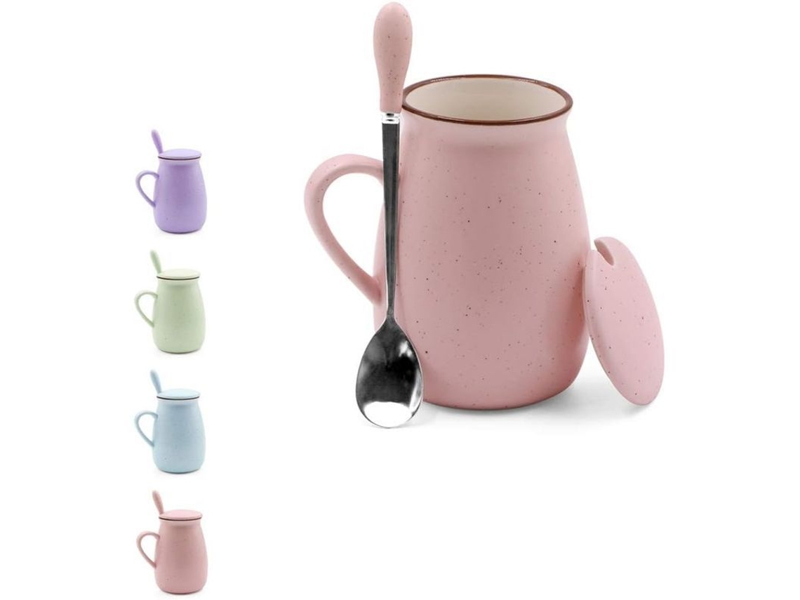 Bonitas Tazas De Café De Cerámica De 355 Ml Con Tapa Y Cuchara - Juego Creativo Para Hombres Y Mujeres