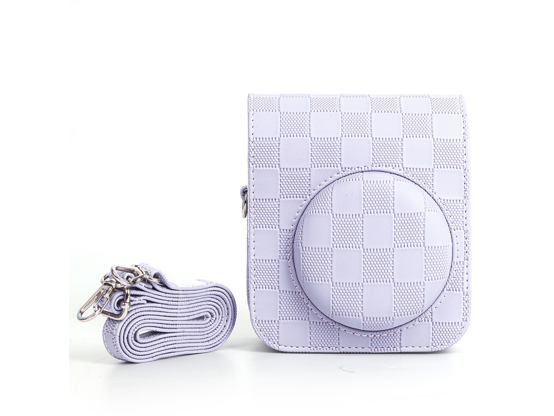 YUYSAN Bolsa de almacenamiento para cámara Polaroid con patrón a cuadros, adecuada para bolsa de cámara Fuji Mini12, color morado
