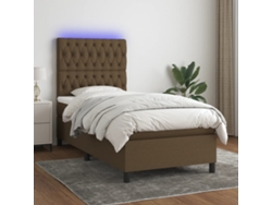 Cama Box Spring Colchón Luces Led Tela Marrón Oscuro 100x200cm