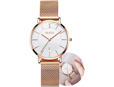 VEANXIN Reloj clásico de cuarzo para mujer con fecha resistente al agua de acero inoxidable(oro rosa blanco)