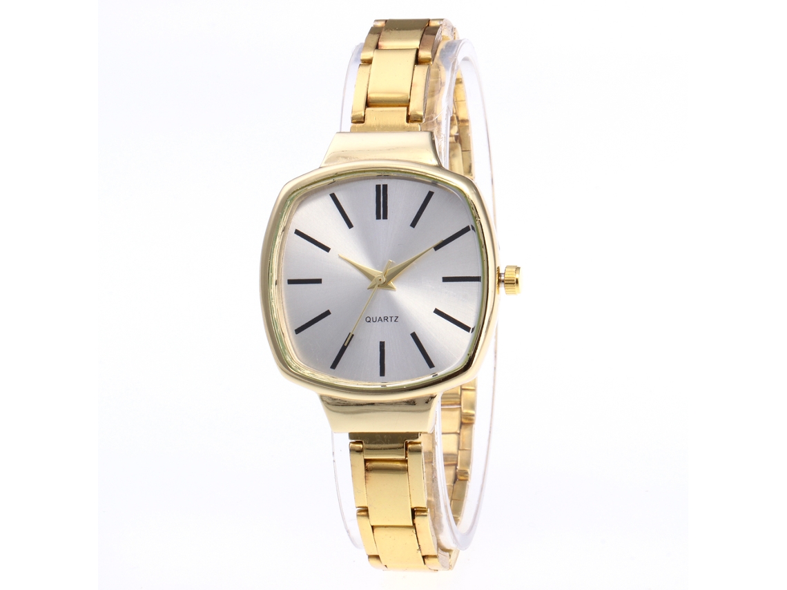 Reloj De Pulsera De Cuarzo Para Mujer Con Brazalete De Acero, Estilo Casual Y Moderno, Color Dorado.