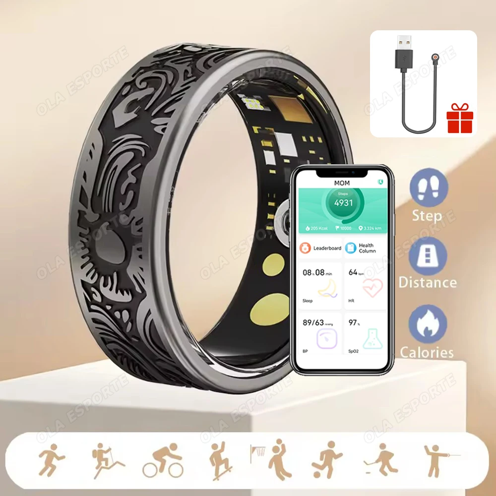 (no.12) Anel Inteligente, Monitor De Sono Da Frequência Cardíaca E Saturação De Oxigênio, À Prova D'água, Para Android E Ios
