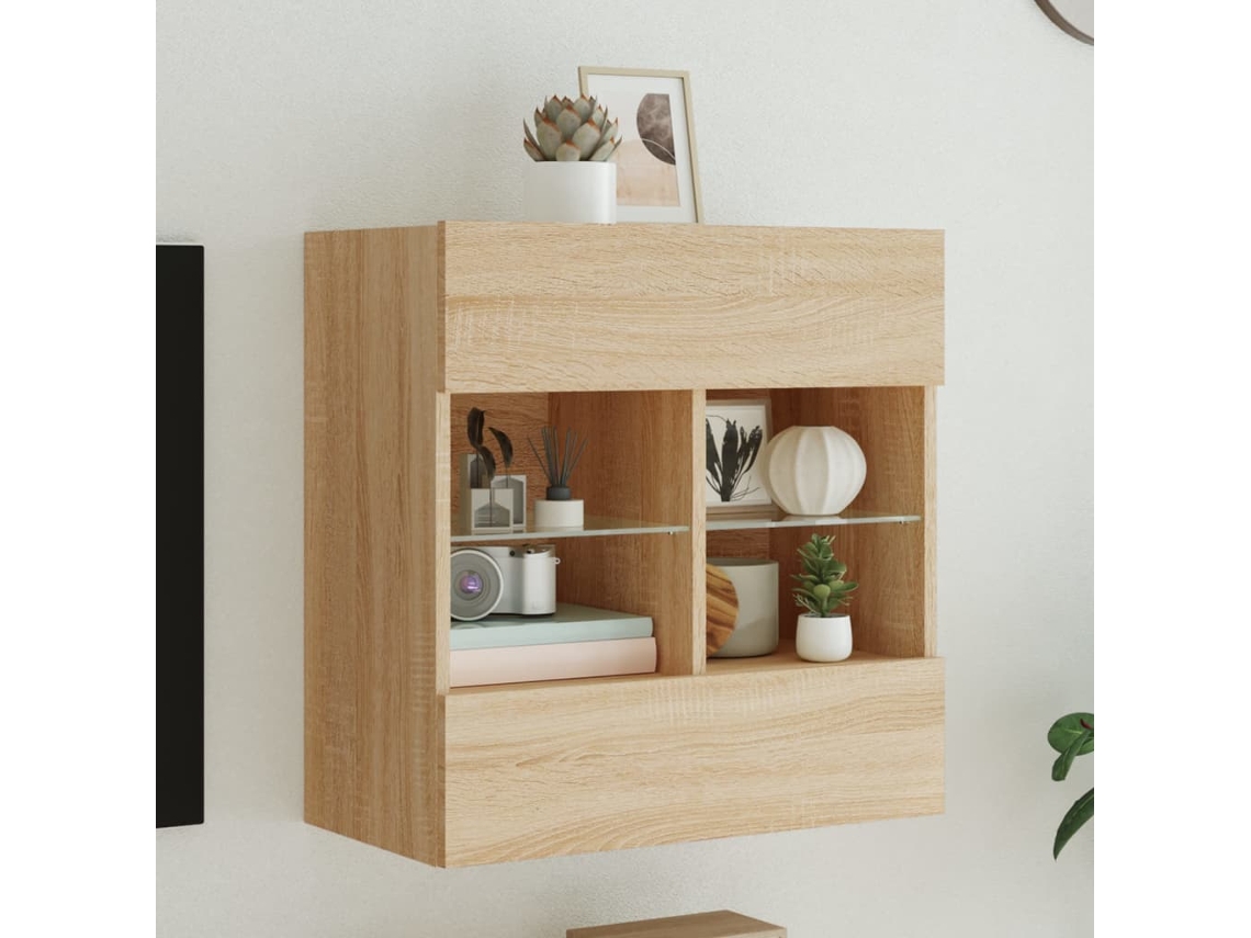 Mueble Tv De Pared Con Luces Led Roble Sonoma 58,5x30x60,5 Cm