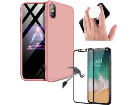 Carcasa + Protector + Popsocket iPhone X Slim armor 360º Rosa