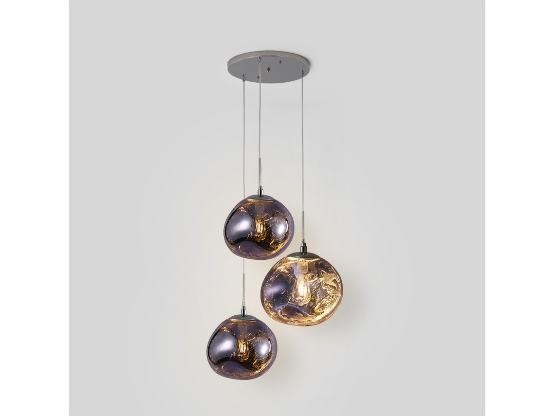 Lámpara de araña Triple Magma Violeta de cristal metálico irregular, casquillo E27, ideal para salón, comedor o dormitorio Alpinaluz