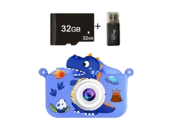 Cámara digital de juguete para niños, grabación HD de 1080p, tarjeta SD de 32 GB y lector de tarjetas, dinosaurio azul Hexinyigjly
