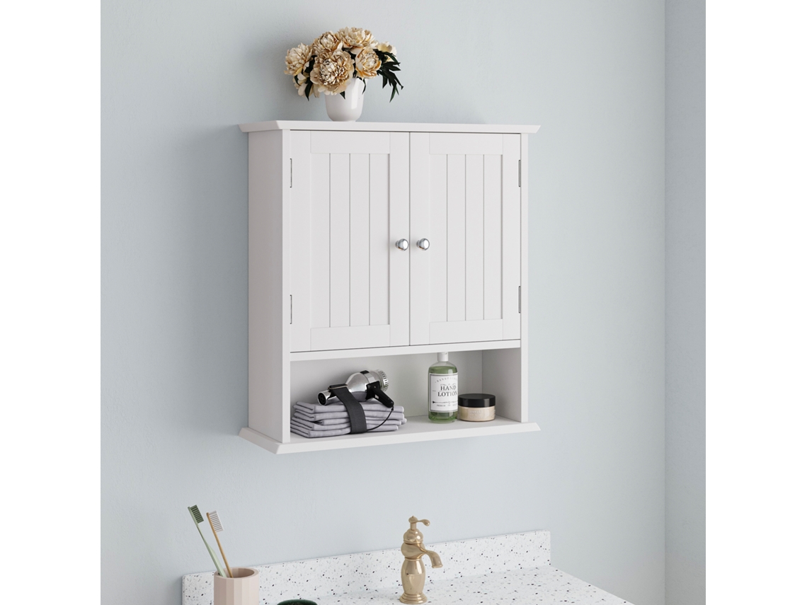 Armario De Pared Baño - Doble Puerta Y Estantes Ajustables - Blanco
