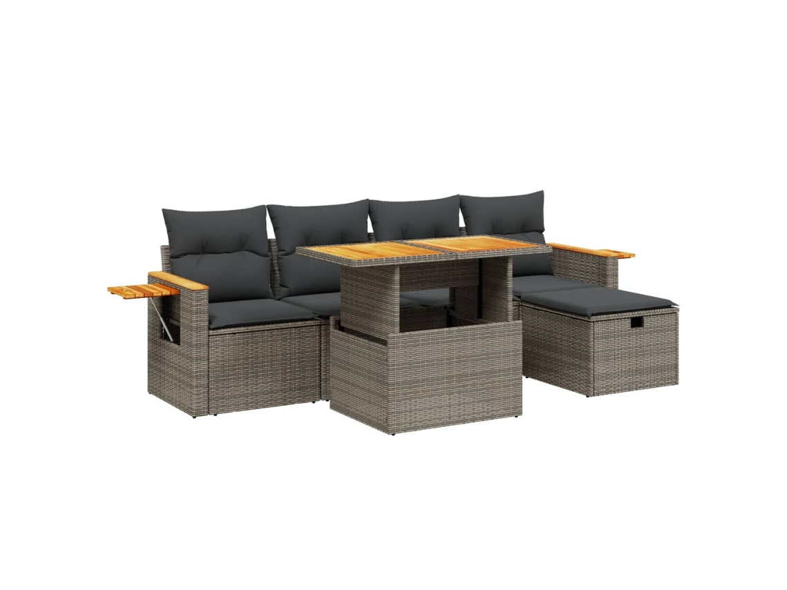 Conjunto 6 de muebles de jardín VIDAXL y cojines ratán sintético gris