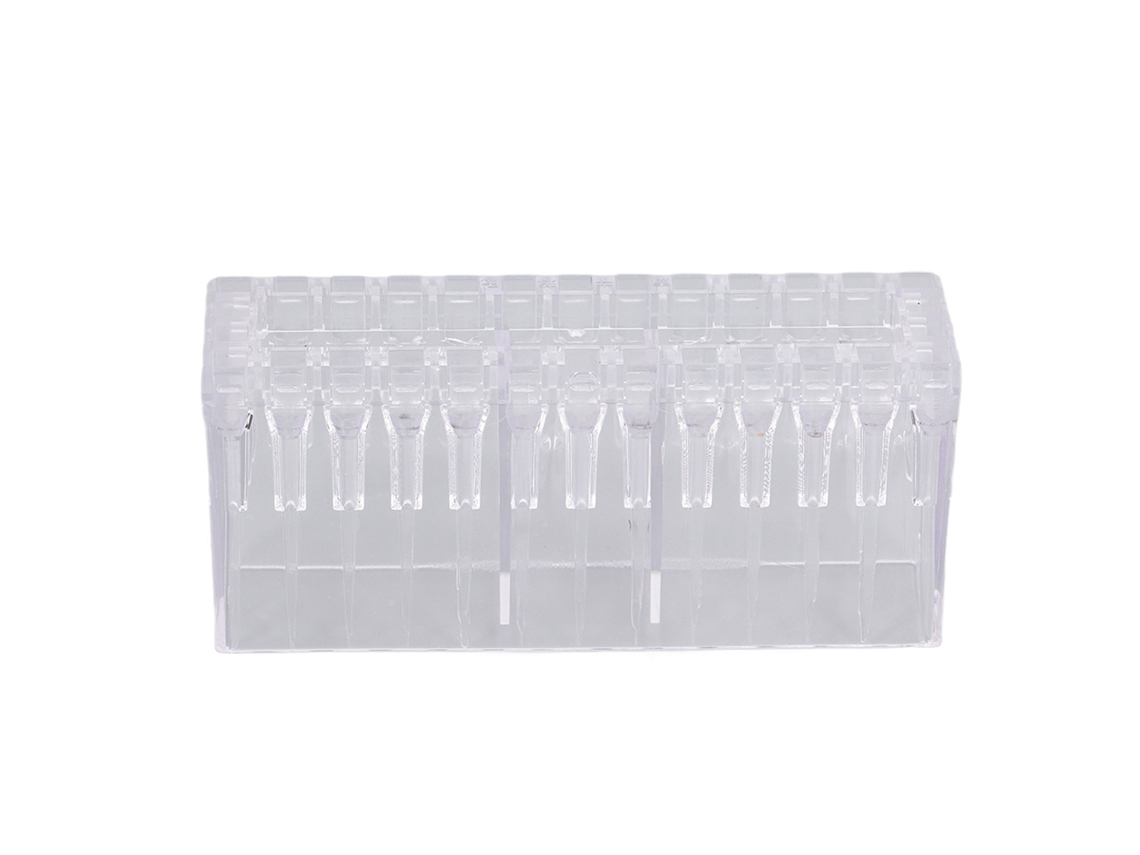 Contenedor ABS para almacenar agujas en la industria artesanal.