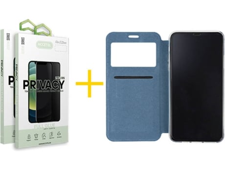 Kit Funda + 2 Protectores de Pantalla Samsung Galaxy A42 5G ACCETEL Anti Spy Gandy Flip (Azul)