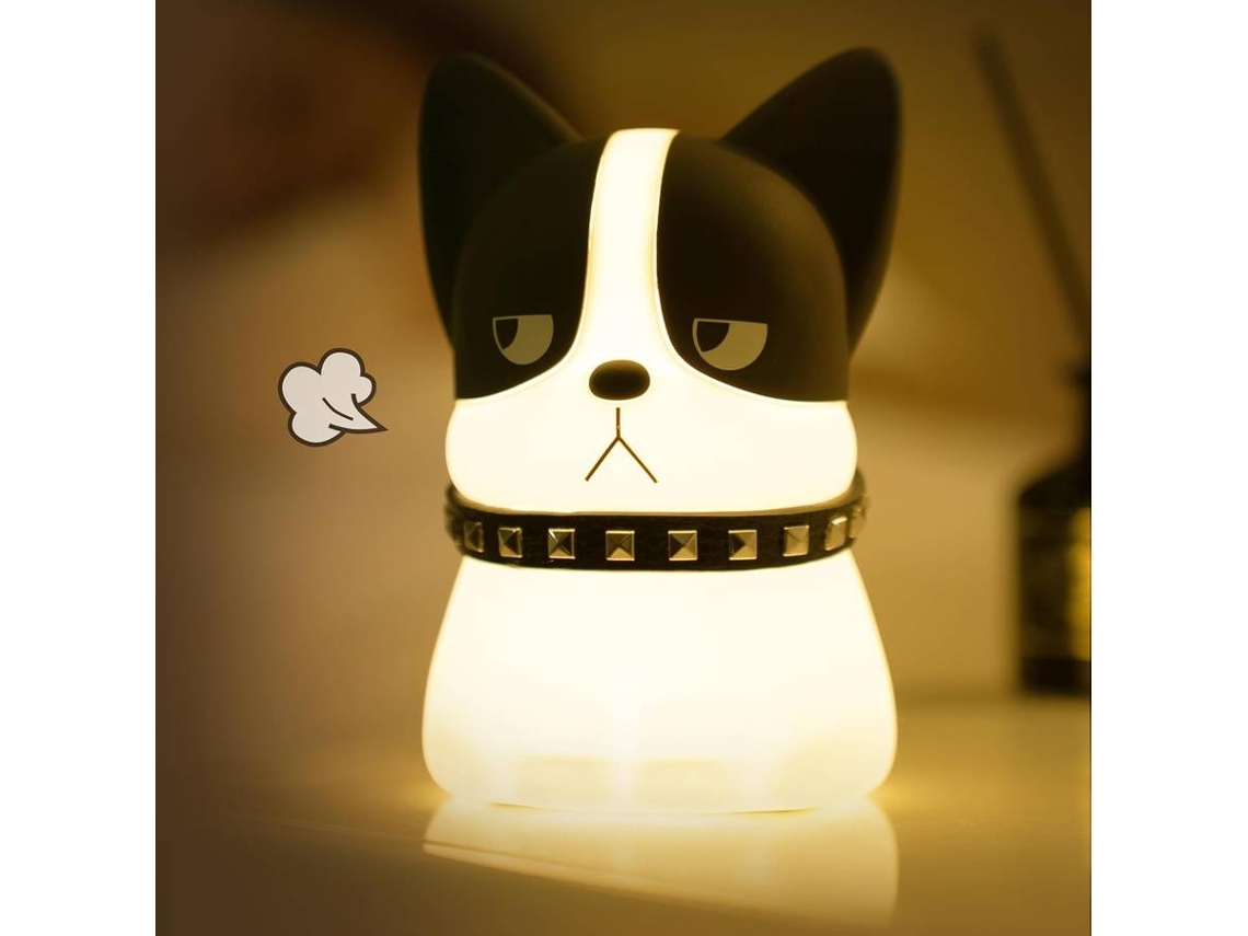 Luz de noche LED con forma de bulldog francés, regulable, para guardería, de silicona súper blanda, recargable por USB (blanca)