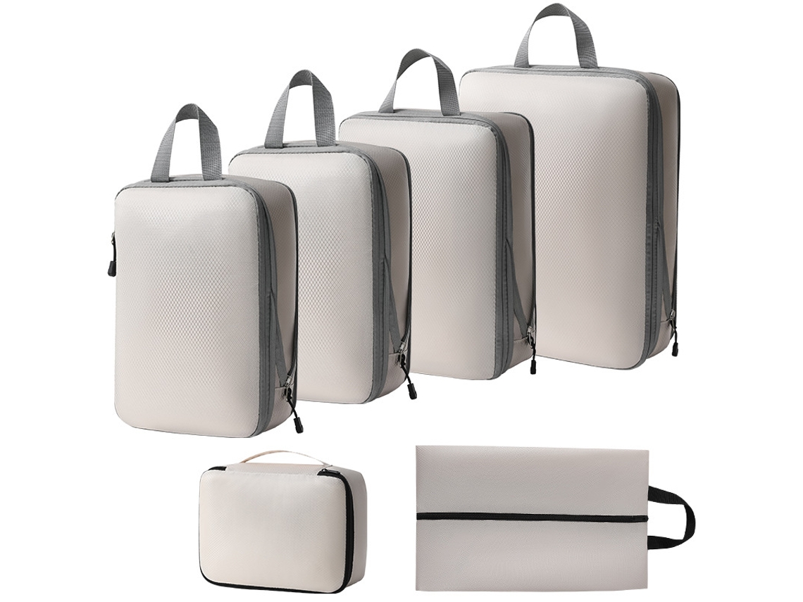 Bolsa de almacenamiento de compresión, juego de 6 piezas, bolsa de viaje ligera, color beige Siurno