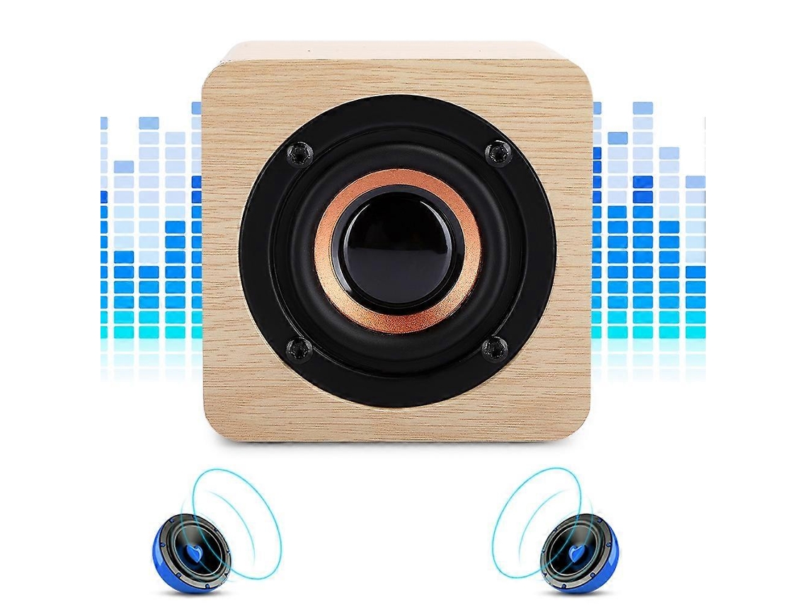 Yunzii - Minialtavoz inalámbrico Bluetooth de madera amarilla, pequeño, con carga USB y cubo portátil