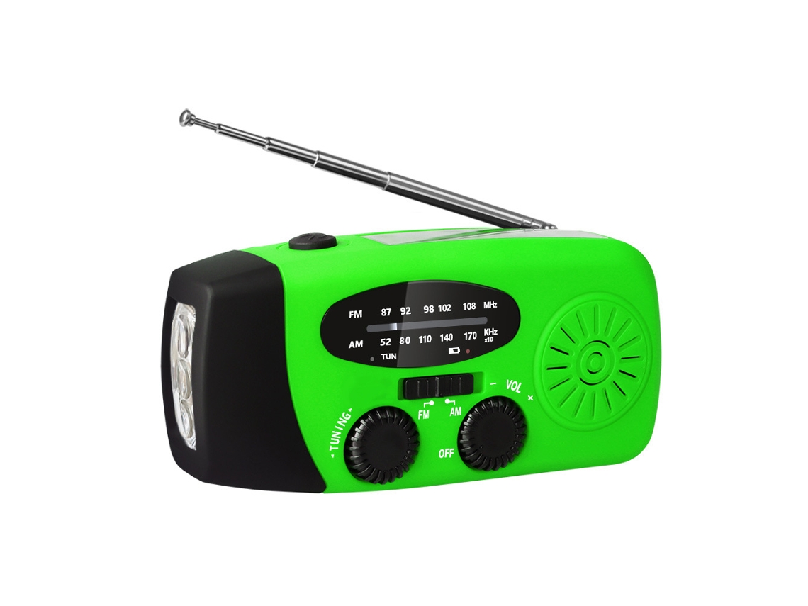 Rádio Solar De Emergência Rádio Am/fm Portátil Com Manivela Com Tocha Led Bateria 2000mah/verde GERTIZ