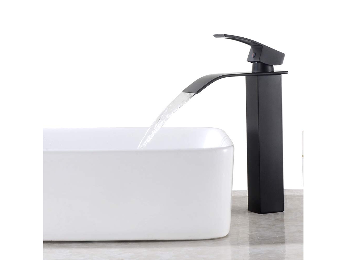 Grifo Para Lavabo De Baño De Altura Alta Con Caño Grande Cuadrado De Latón, Que Proporciona Agua Fría Y Caliente.