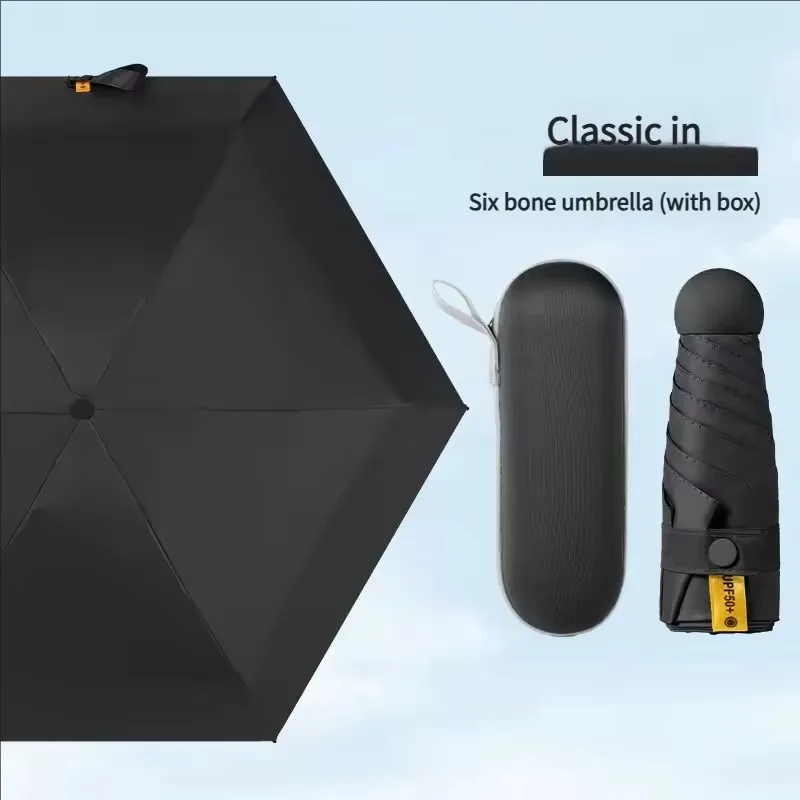 (negro 6k) Mini Puerto De Compresión, Cápsula De Protección Uv, Paraguas Portátil Manual