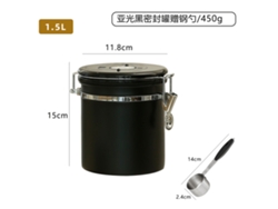 Tarro de acero inoxidable 304 para almacenar granos de café con tapa hermética y cuchara. Negro, 1,2 L, marca YUNZII.