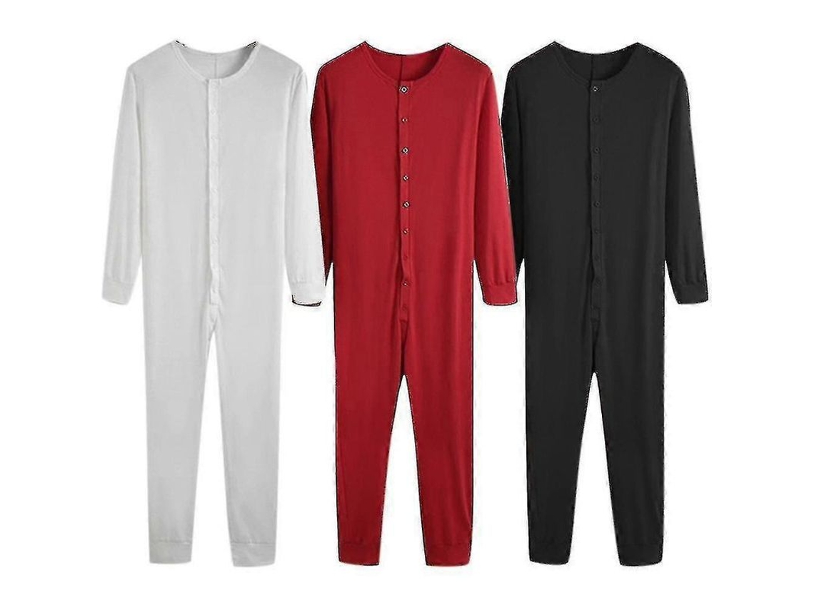 Pijama Largo De Una Pieza Para Hombre De Mezcla De Algodón Talla S/m/l/xl/2xl/3xl S Rojo