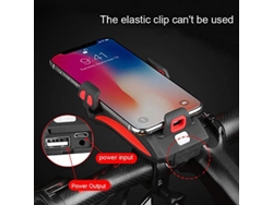 Soporte para teléfono de bicicleta con luz LED, cargador USB y bocina, resistente al agua para smartphones de 4 a 6,3 pulgadas