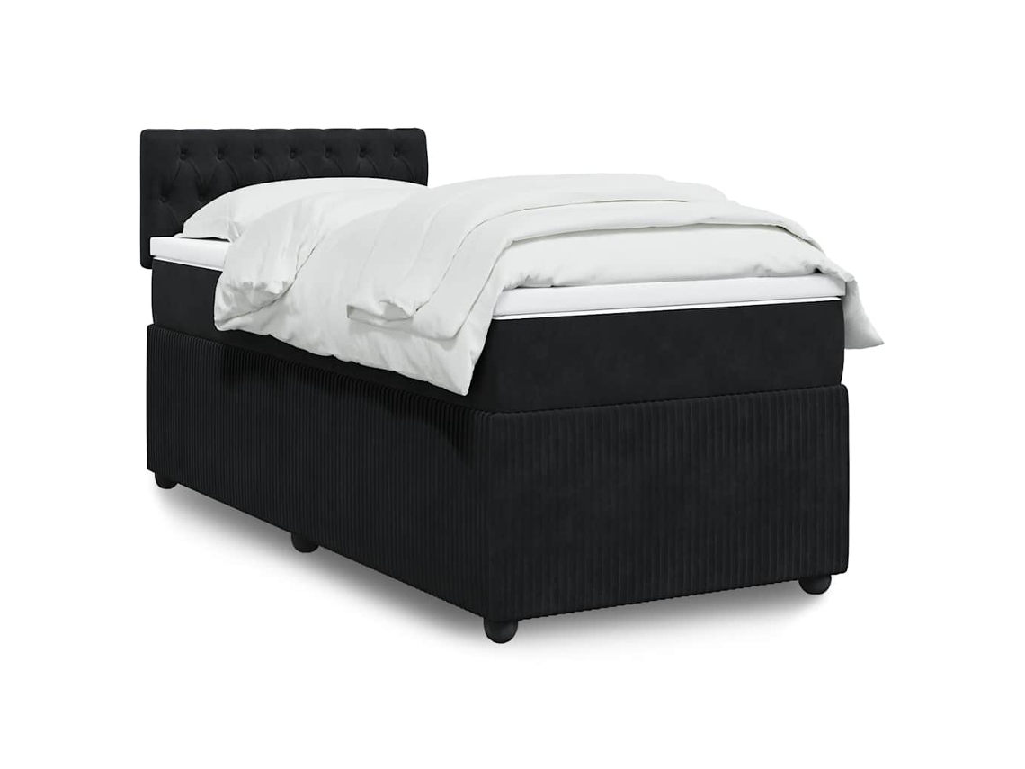 Cama Box Spring Con Colchón Terciopelo Negro 100x200 Cm