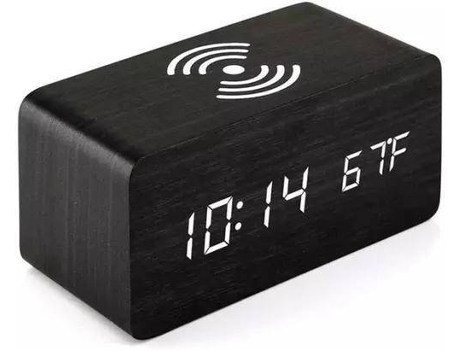 Rádio Despertador Carregador Wireless Qi Negro