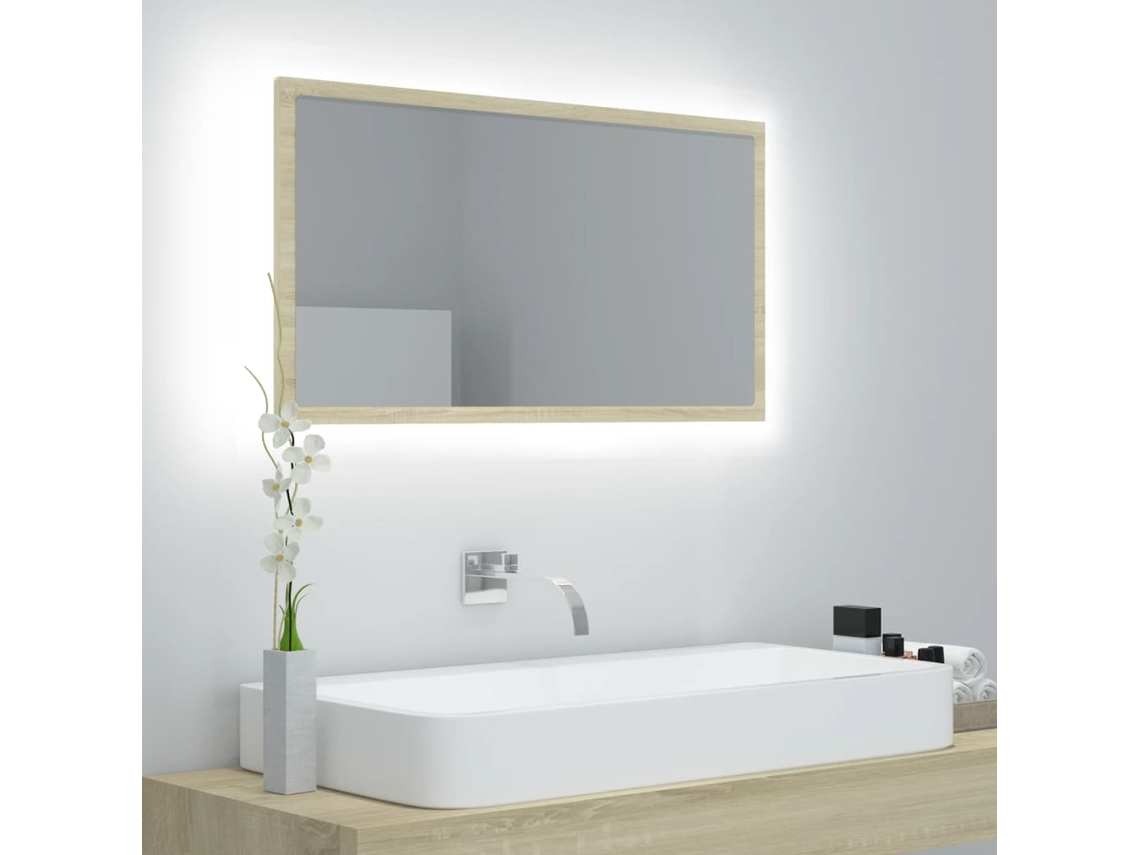 Espejo de Pared para Baño Led 80 x 8,5 x 37 cm Madera Contrachapada de Roble Sonoma