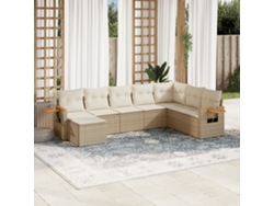 Conjunto de 8 sofás de jardín con cojines de mimbre beige Dkd Home Decor