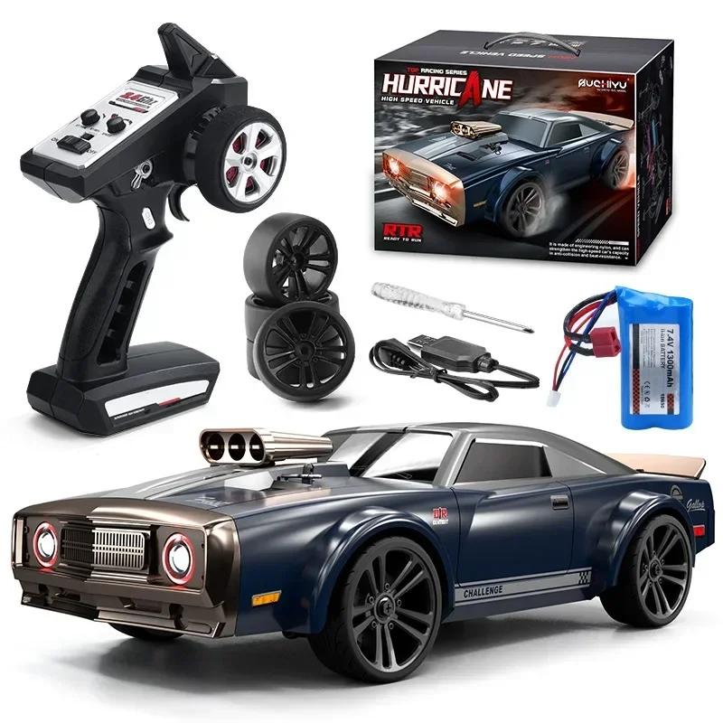 (azul) Coche De Control Remoto 1:16 50 Km/h Con Luces Led, 4x4, Coche De Carreras De Derrape De Alta Velocidad 2.4g