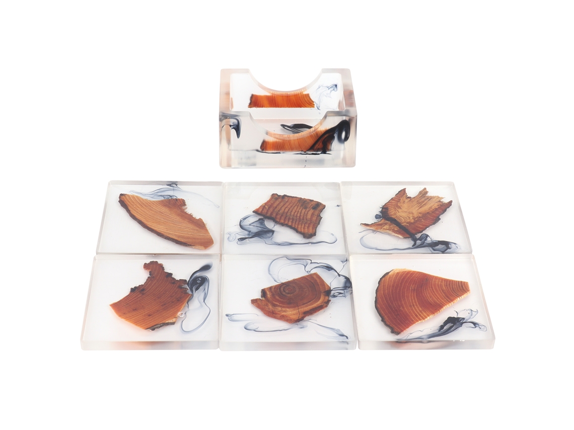 Juego De 6 Posavasos Con Base De Madera De Pino Y Resina Termoaislante, Antideslizantes.