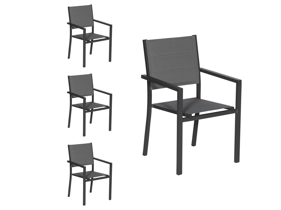 Juego de 4 sillas tapizadas de aluminio antracita - textileno gris HAPPY GARDEN