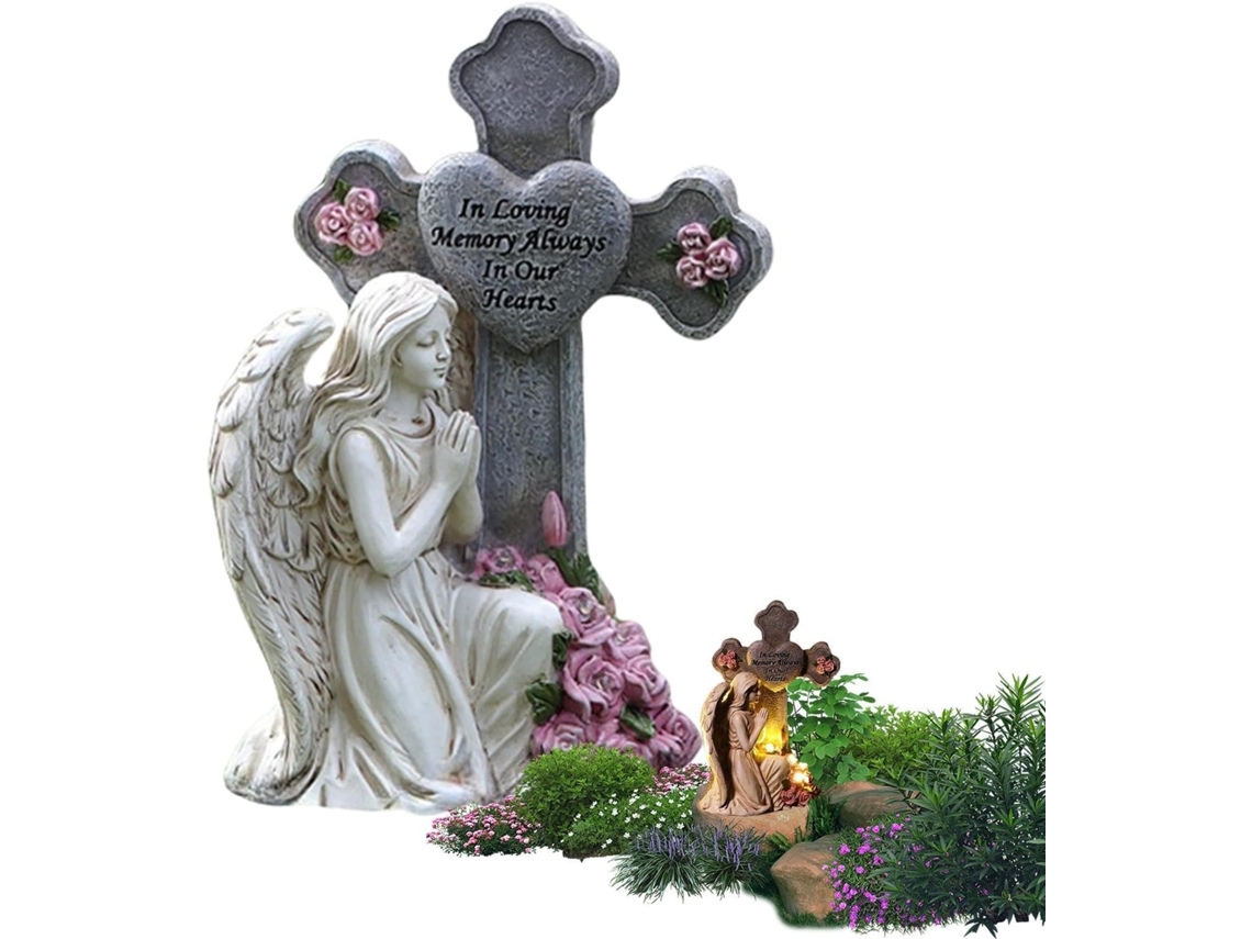 Estatua Genérica De Ángel Para Exteriores, Decoración De Jardín Con Flores De Resina, Ángel Con Energía Solar Para El