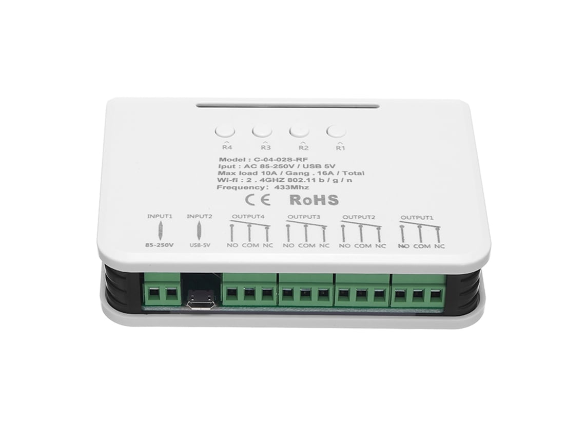 Conmutador Wi-fi Inteligente, Rf De 4 Canales A 433 Mhz, Compatible Con Alexa Y Google Home.