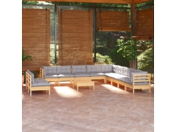 Conjunto de salón de jardín de 12 piezas con cojines grises en pino macizo DKD Home Decor