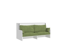 Cama Individual Abatible Kando Con Sofá De Fresno Blanco, Verde