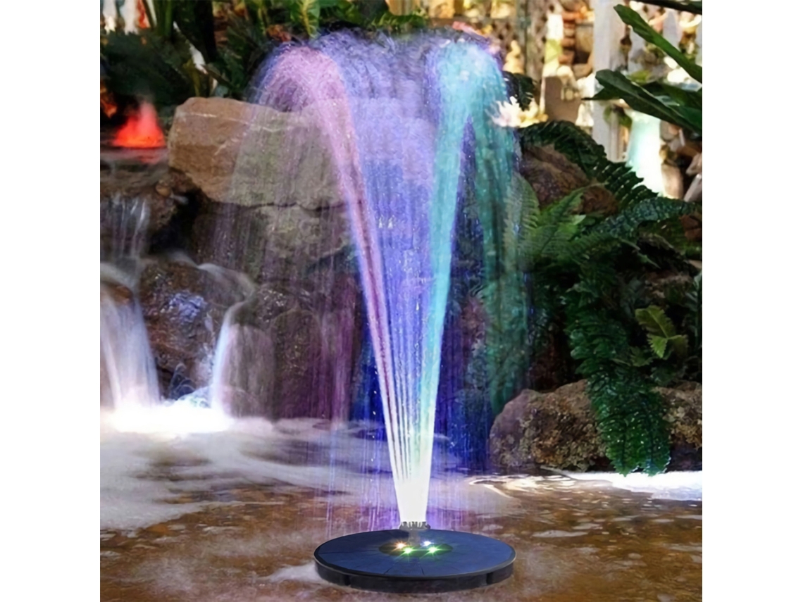 Fuente Solar Con Luces Led De 3w, 7 Diseños, Ideal Para Piscinas, Jardines Y Comederos Para Pájaros, Con Batería De Respaldo.