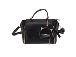 Bolso De Hombro De Pu Para Mujer Con Pequeño Bolsillo Con Forma De Gato, Correa Ajustable, Cierre De Cremallera, Resistente Al Agua, Negro.
