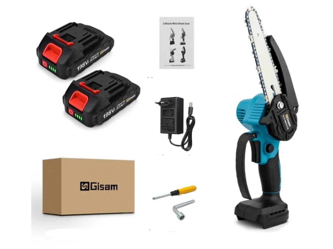 Motosierra Corta Madera Inalámbrica GISAM 1500W-88V/198Vf Incluye 2 Baterías y Cargador