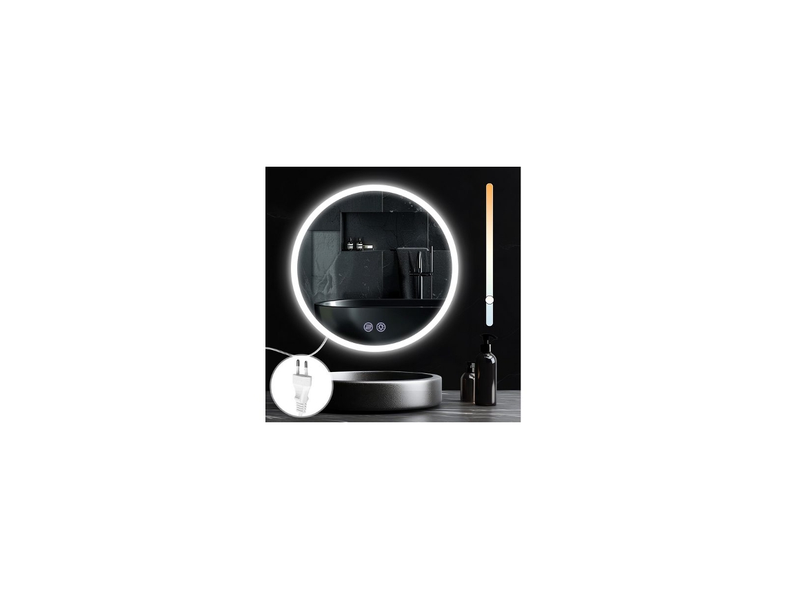 ZMH Espejo de Baño Redondo Iluminado con Intensidad Ajustable y Touch