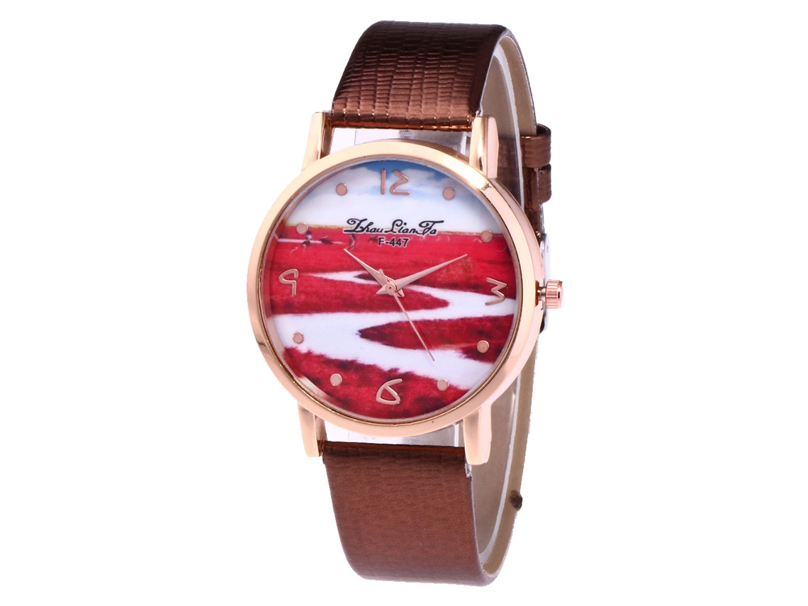Reloj De Pulsera De Aleación Con Dial Redondo Analógico De Cuarzo Para Mujer Café
