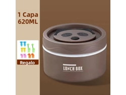 (color Café 620ml) Caja Bento Para Niños, Fabricada En Acero Inoxidable, Diseño De Boca Ancha, Aislante Del Calor Y A Prueba De Fugas.