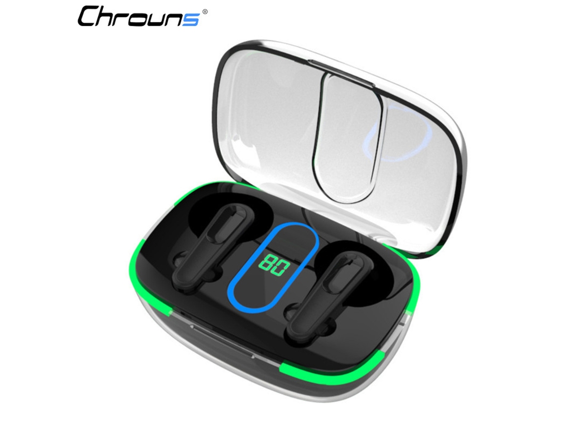 Auricular Inalámbrico Bluetooth, Chrouns Con Estuche De Carga Inalámbrica, Auriculares Estéreo En La Oreja, Negro